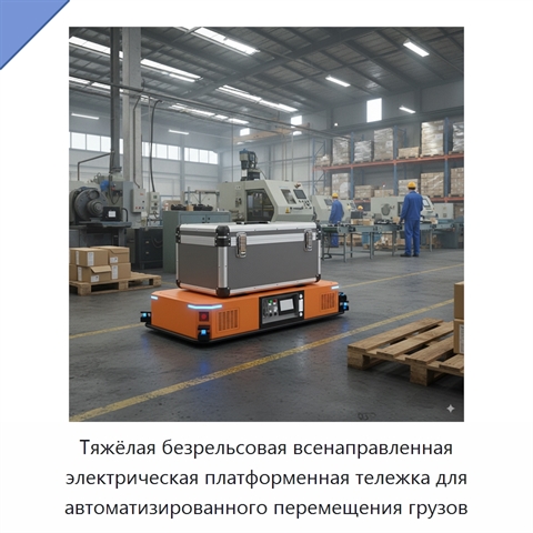 Тяжёлая безрельсовая всенаправленная электрическая платформенная тележка для автоматизированного перемещения грузов
