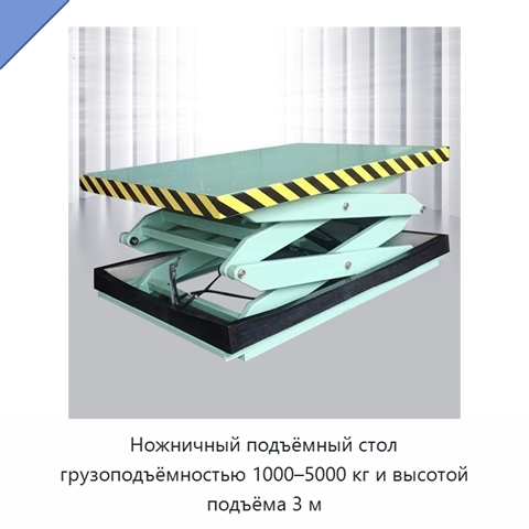 Ножничный подъёмный стол грузоподъёмностью 1000–5000 кг и высотой подъёма 3 м