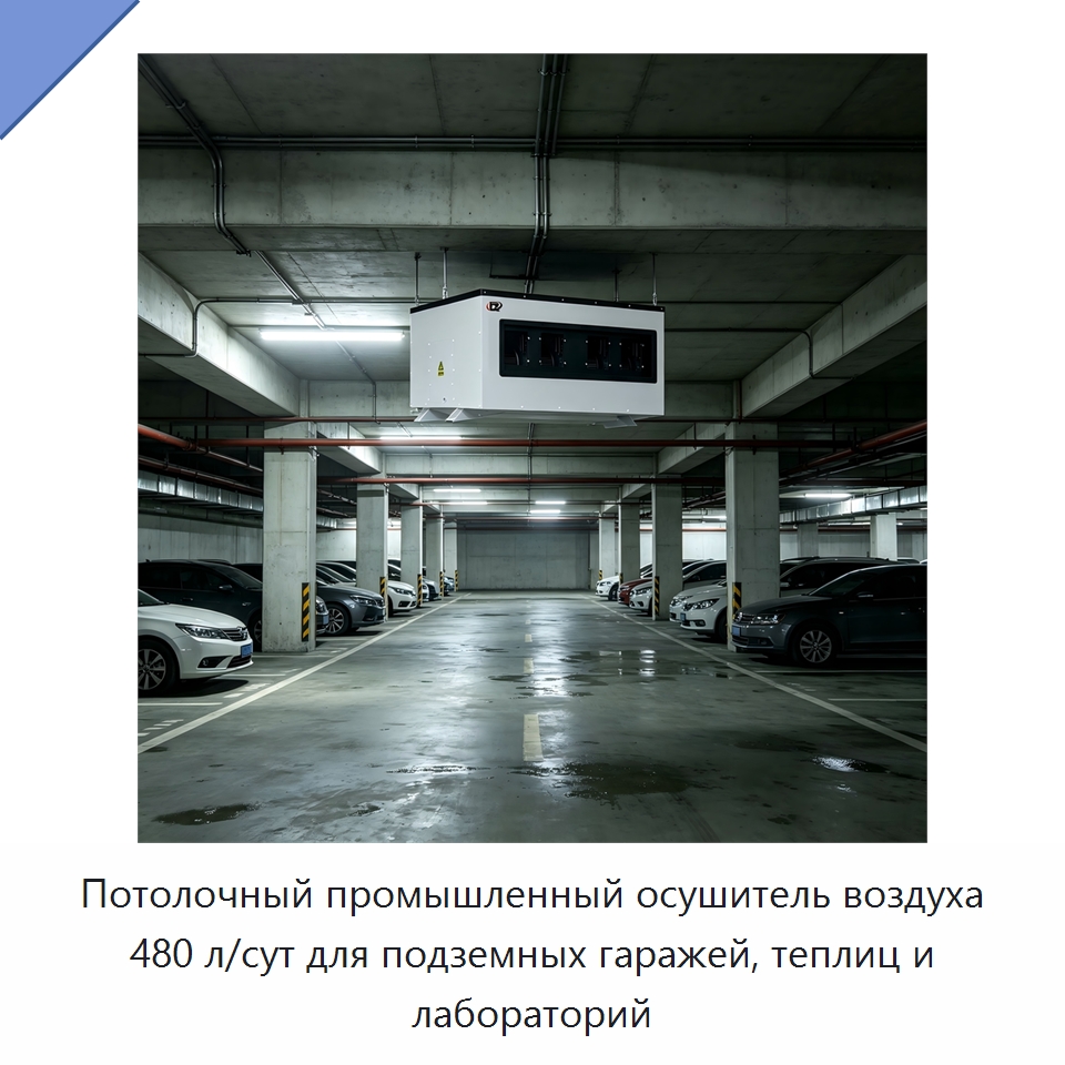Потолочный промышленный осушитель воздуха 480 л/сут для подземных гаражей, теплиц и лабораторий — Воздухоочистительное оборудование
