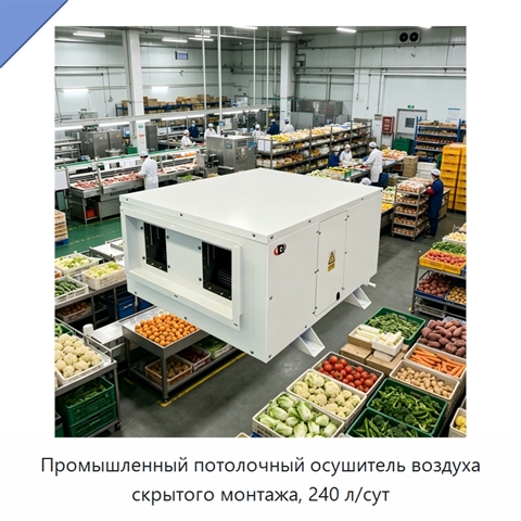 Промышленный потолочный осушитель воздуха скрытого монтажа, 240 л/сут
