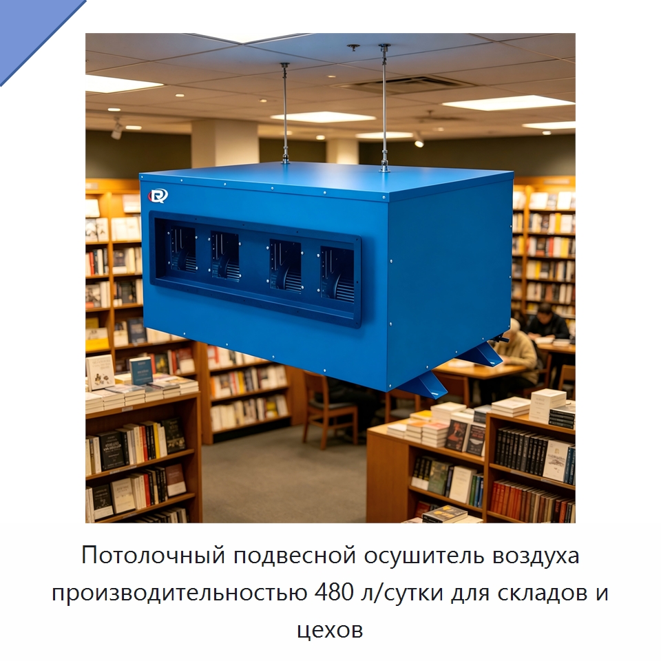 Потолочный подвесной осушитель воздуха производительностью 480 л/сутки для складов и цехов — Воздухоочистительное оборудование