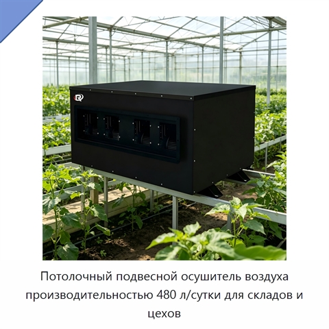 Потолочный подвесной осушитель воздуха производительностью 480 л/сутки для складов и цехов