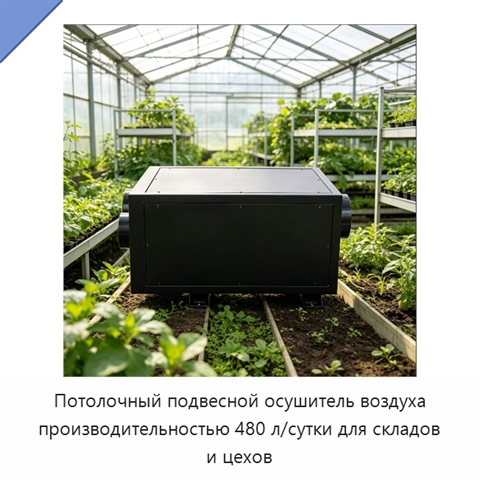 Потолочный подвесной осушитель воздуха производительностью 480 л/сутки для складов и цехов
