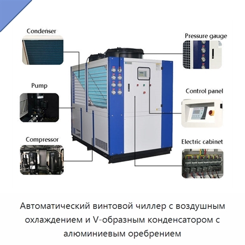 Автоматический винтовой чиллер с воздушным охлаждением и V-образным конденсатором с алюминиевым оребрением