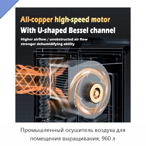 Промышленный осушитель воздуха для помещения выращивания, 960 л