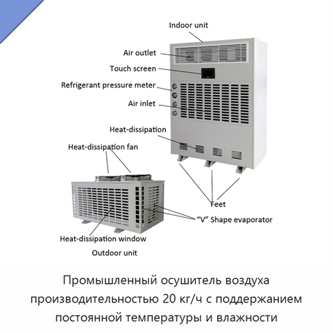 Промышленный осушитель воздуха производительностью 20 кг/ч с поддержанием постоянной температуры и влажности