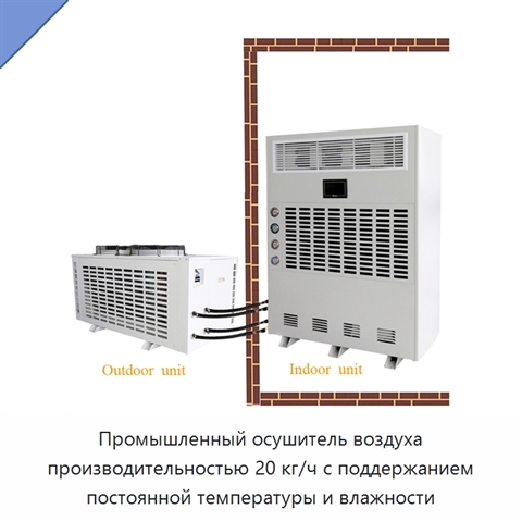 Промышленный осушитель воздуха производительностью 20 кг/ч с поддержанием постоянной температуры и влажности