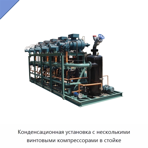 Конденсационная установка с несколькими винтовыми компрессорами в стойке