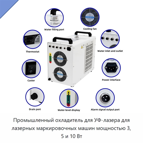 Промышленный охладитель для УФ-лазера для лазерных маркировочных машин мощностью 3, 5 и 10 Вт