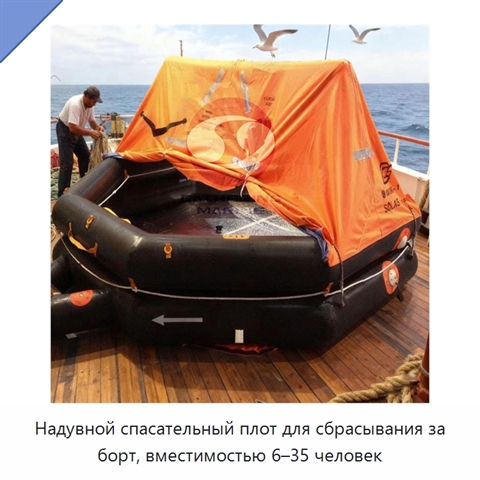 Надувной спасательный плот для сбрасывания за борт, вместимостью 6–35 человек
