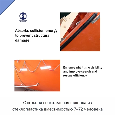 Открытая спасательная шлюпка из стеклопластика вместимостью 7–72 человека