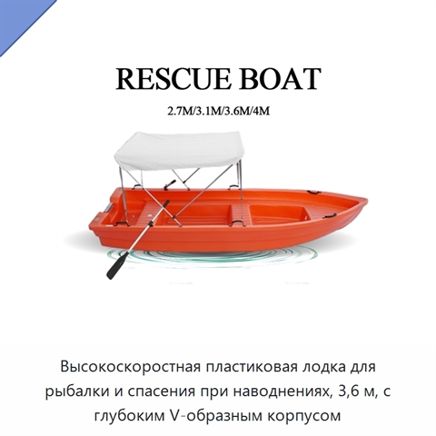 Высокоскоростная пластиковая лодка для рыбалки и спасения при наводнениях, 3,6 м, с глубоким V-образным корпусом