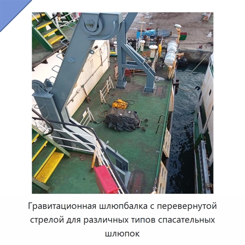 Гравитационная шлюпбалка с перевернутой стрелой для различных типов спасательных шлюпок
