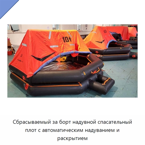 Сбрасываемый за борт надувной спасательный плот с автоматическим надуванием и раскрытием