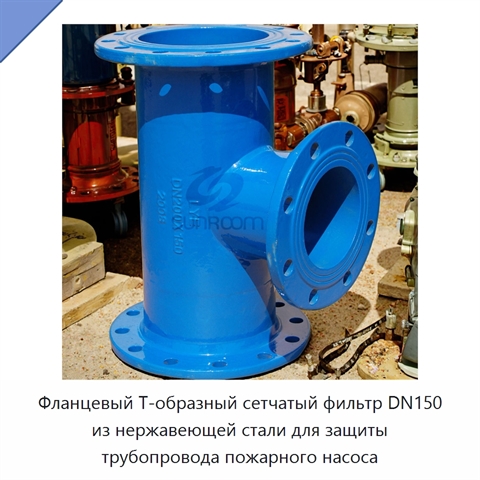 Фланцевый Т-образный сетчатый фильтр DN150 из нержавеющей стали для защиты трубопровода пожарного насоса