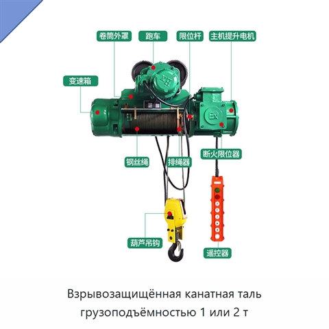 Взрывозащищённая канатная таль грузоподъёмностью 1 или 2 т