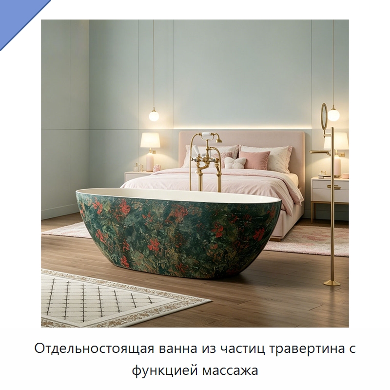 Отдельностоящая ванна из частиц травертина с функцией массажа — Ванны и гидромассажные ванны