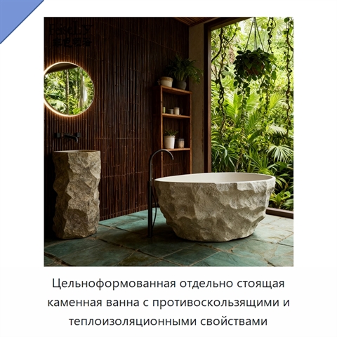 Цельноформованная отдельно стоящая каменная ванна с противоскользящими и теплоизоляционными свойствами