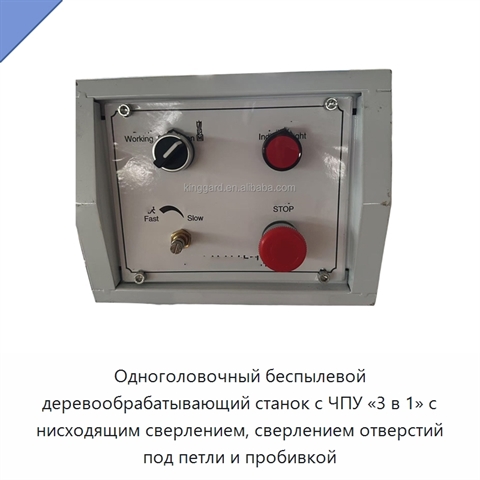 Одноголовочный беспылевой деревообрабатывающий станок с ЧПУ «3 в 1» с нисходящим сверлением, сверлением отверстий под петли и пробивкой