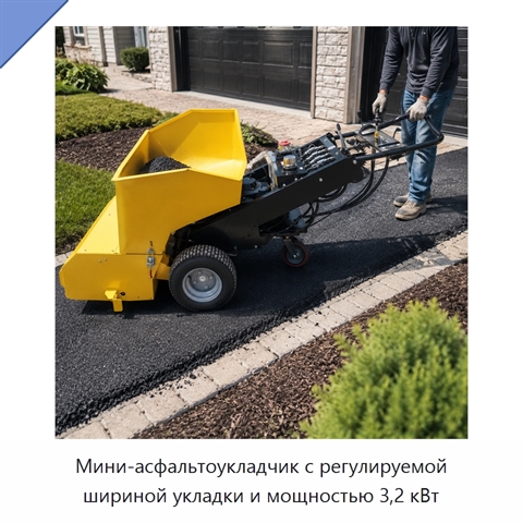 Мини-асфальтоукладчик с регулируемой шириной укладки и мощностью 3,2 кВт