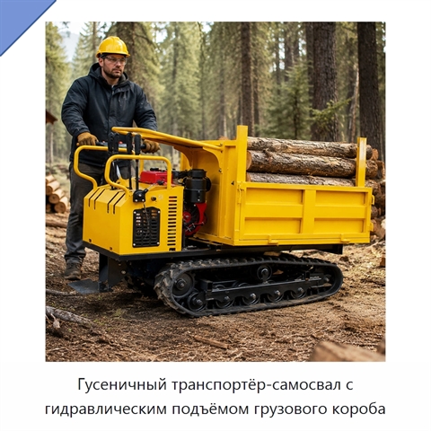 Гусеничный транспортёр-самосвал с гидравлическим подъёмом грузового короба