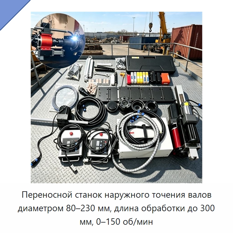 Переносной станок наружного точения валов диаметром 80–230 мм, длина обработки до 300 мм, 0–150 об/мин — Специальные машины и промышленное оборудование
