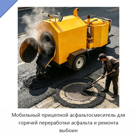 Мобильный прицепной асфальтосмеситель для горячей переработки асфальта и ремонта выбоин