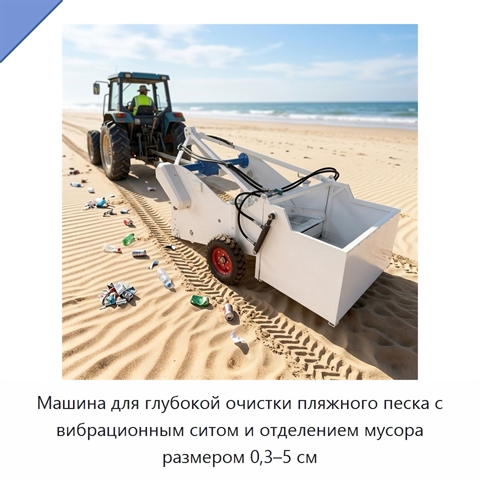 Машина для глубокой очистки пляжного песка с вибрационным ситом и отделением мусора размером 0,3–5 см
