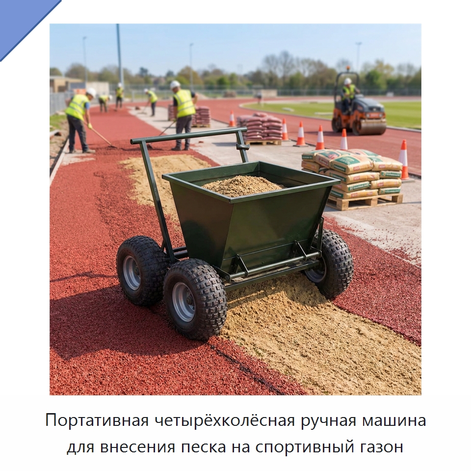 Портативная четырёхколёсная ручная машина для внесения песка на спортивный газон — Дорожная техника