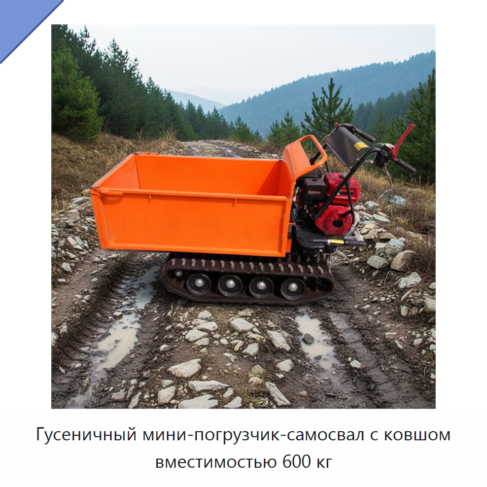 Гусеничный мини-погрузчик-самосвал с ковшом вместимостью 600 кг — Землеройная техника