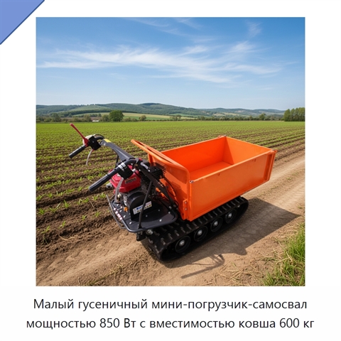 Малый гусеничный мини-погрузчик-самосвал мощностью 850 Вт с вместимостью ковша 600 кг