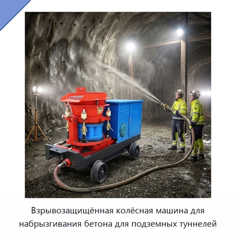 Взрывозащищённая колёсная машина для набрызгивания бетона для подземных туннелей