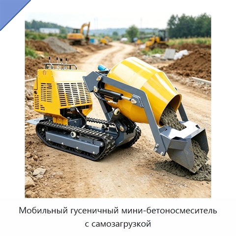 Мобильный гусеничный мини-бетоносмеситель с самозагрузкой
