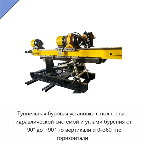 Туннельная буровая установка с полностью гидравлической системой и углами бурения от −90° до +90° по вертикали и 0–360° по горизонтали