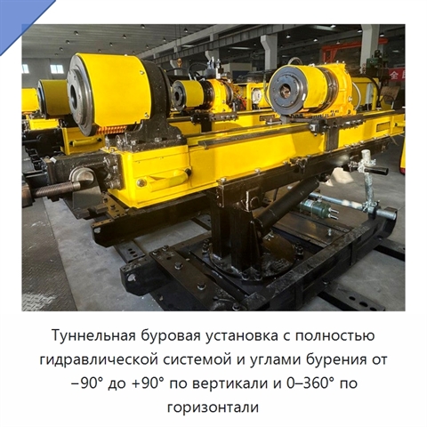 Туннельная буровая установка с полностью гидравлической системой и углами бурения от −90° до +90° по вертикали и 0–360° по горизонтали