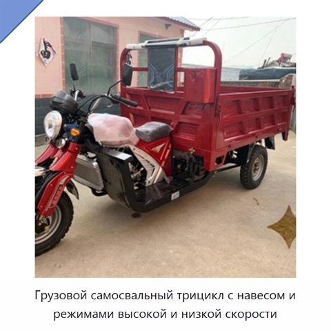 Грузовой самосвальный трицикл с навесом и режимами высокой и низкой скорости
