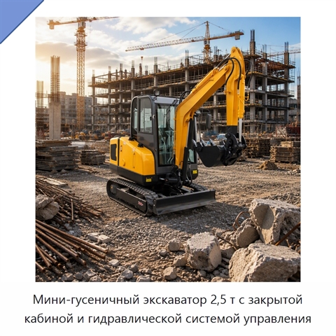 Мини-гусеничный экскаватор 2,5 т с закрытой кабиной и гидравлической системой управления