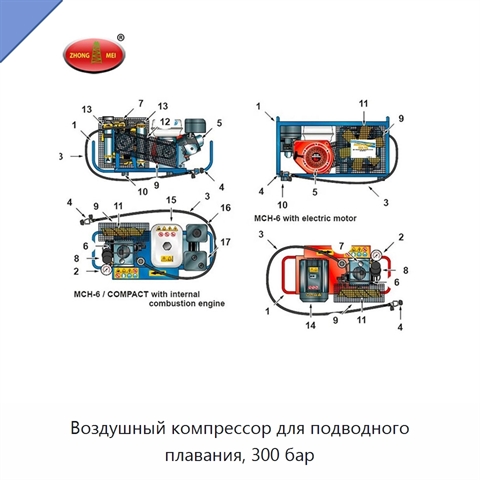 Воздушный компрессор для подводного плавания, 300 бар