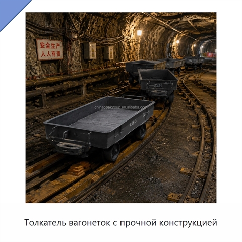 Толкатель вагонеток с прочной конструкцией