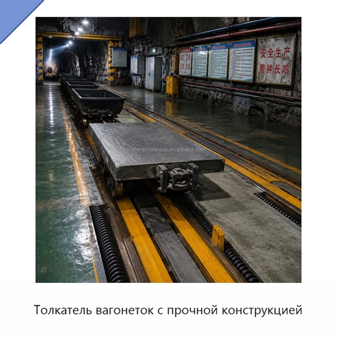 Толкатель вагонеток с прочной конструкцией