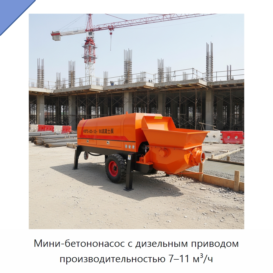 Мини-бетононасос с дизельным приводом производительностью 7–11 м³/ч — Оборудование для работы с бетоном