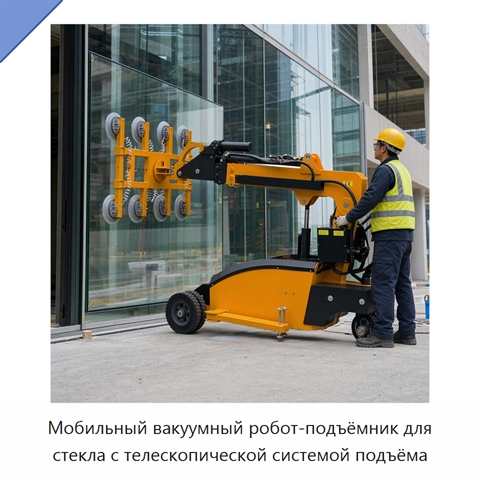 Мобильный вакуумный робот-подъёмник для стекла с телескопической системой подъёма