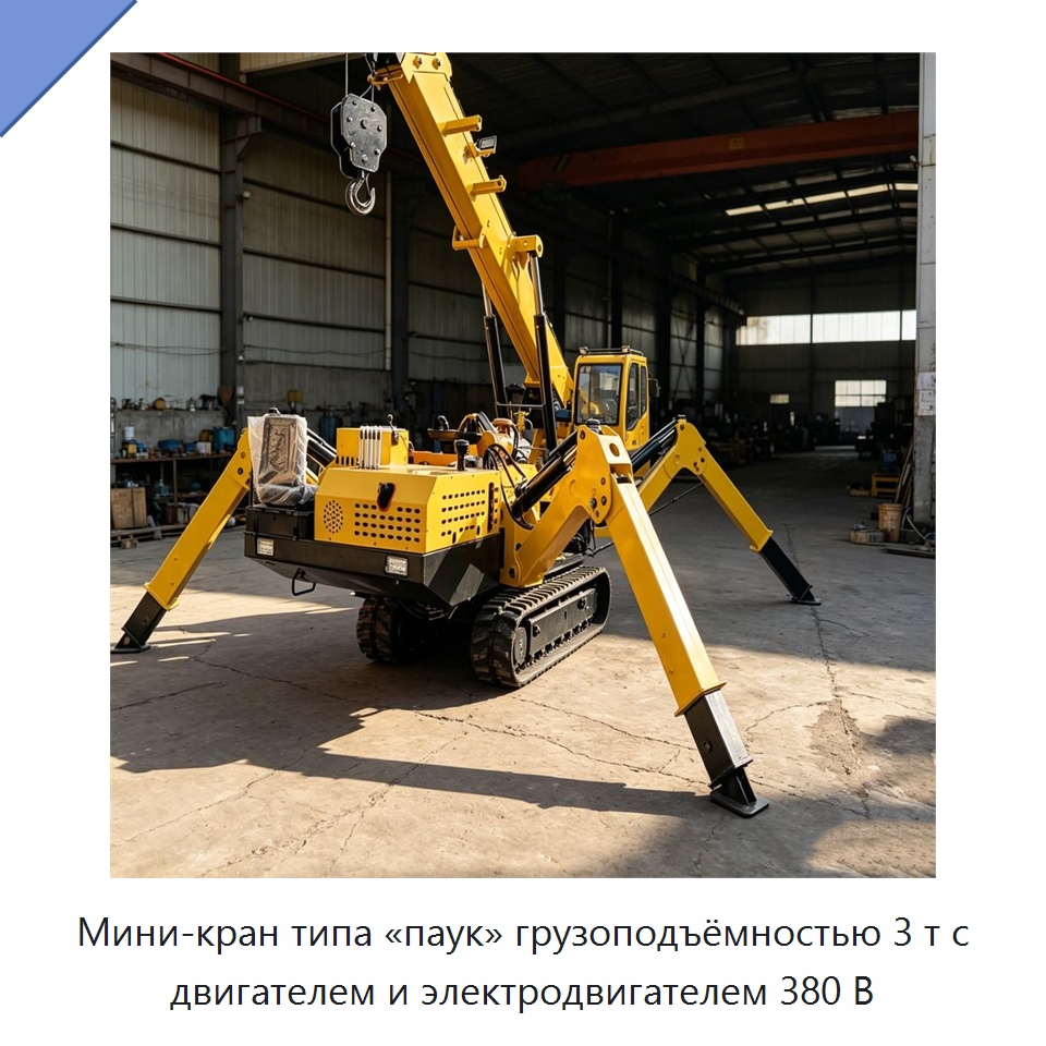 Мини-кран типа «паук» грузоподъёмностью 3 т с двигателем и электродвигателем 380 В — Краны