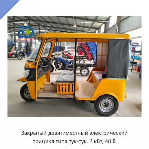 Закрытый девятиместный электрический трицикл типа тук-тук, 2 кВт, 48 В