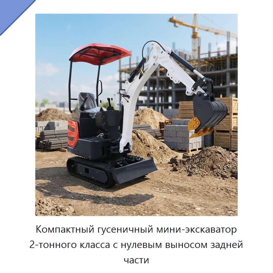 Компактный гусеничный мини-экскаватор 2-тонного класса с нулевым выносом задней части — Землеройная техника