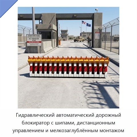 Гидравлический автоматический дорожный блокиратор с шипами, дистанционным управлением и мелкозаглублённым монтажом