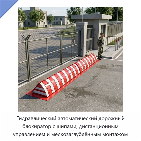 Гидравлический автоматический дорожный блокиратор с шипами, дистанционным управлением и мелкозаглублённым монтажом