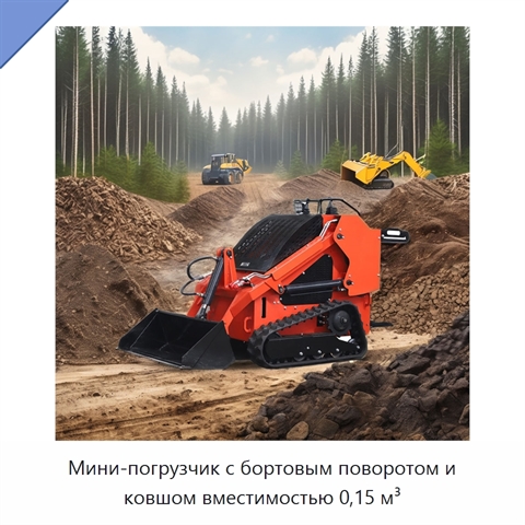 Мини-погрузчик с бортовым поворотом и ковшом вместимостью 0,15 м³
