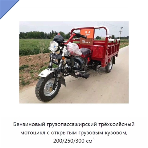 Бензиновый грузопассажирский трёхколёсный мотоцикл с открытым грузовым кузовом, 200/250/300 см³