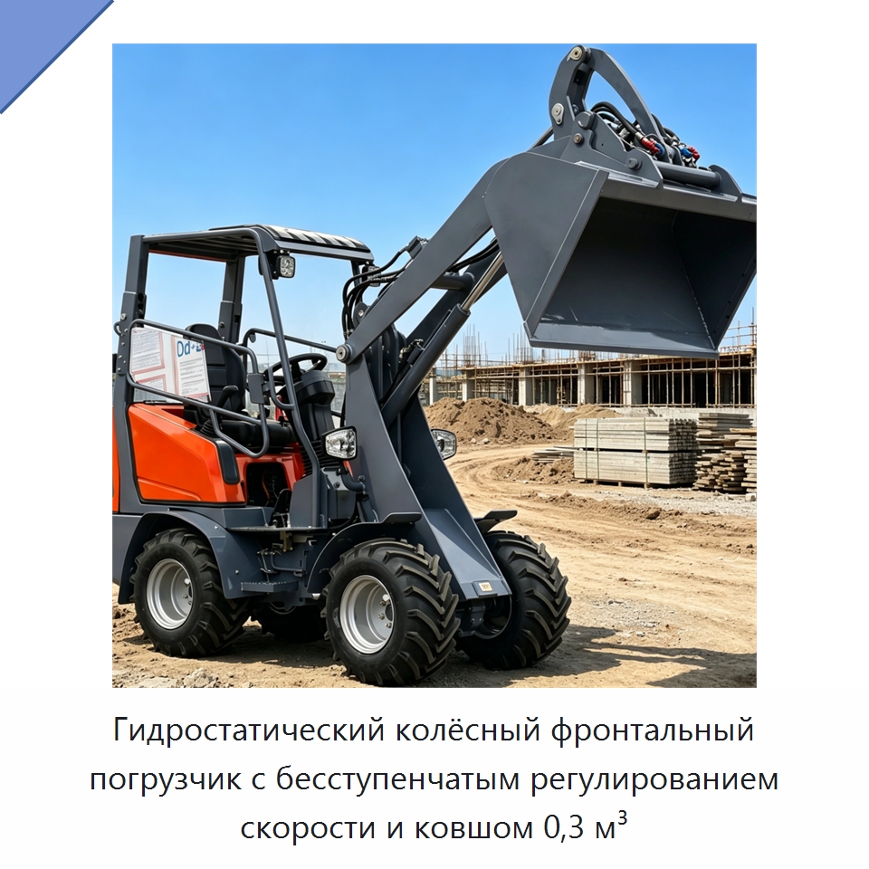 Гидростатический колёсный фронтальный погрузчик с бесступенчатым регулированием скорости и ковшом 0,3 м³ — Землеройная техника